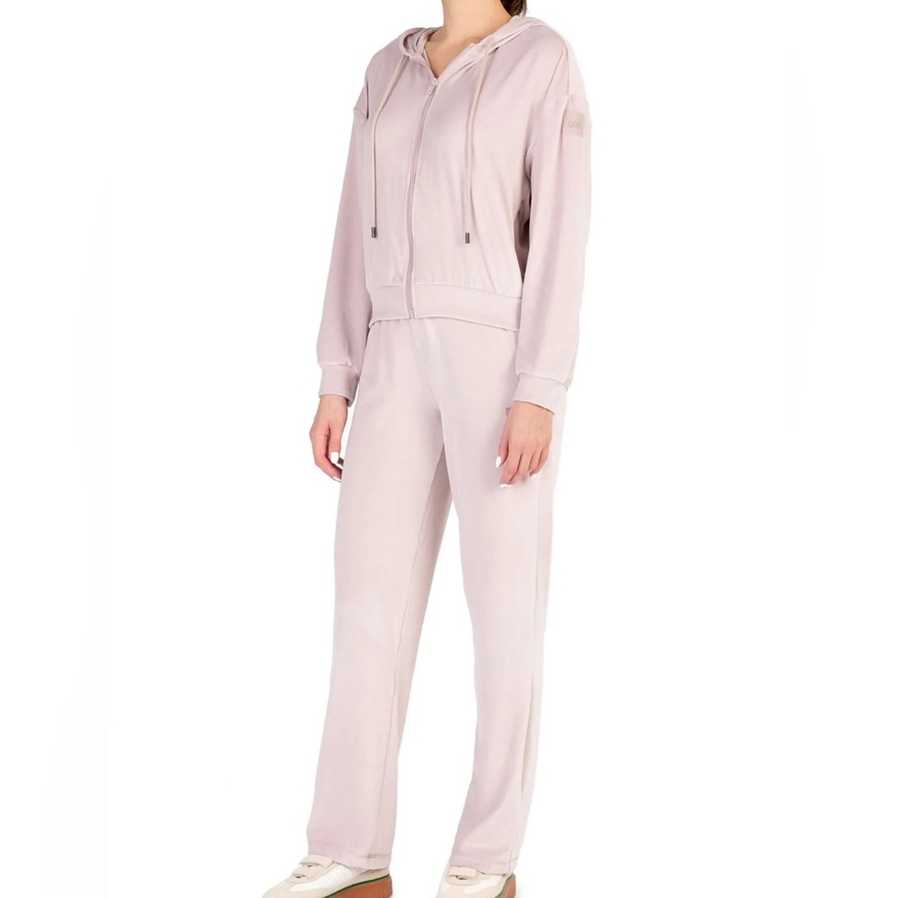 NEW ALO YOGA Glimmer Sweatsuit Zip Up Hoodie Sweatshirt & Sweatpants Medium Pink